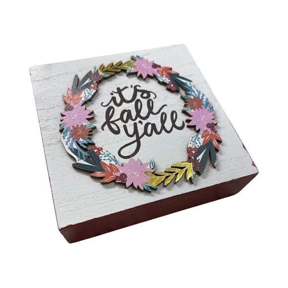 It’s Fall Y’All Whitewashed Distressed Wood Sign NWT - Picture 2 of 6